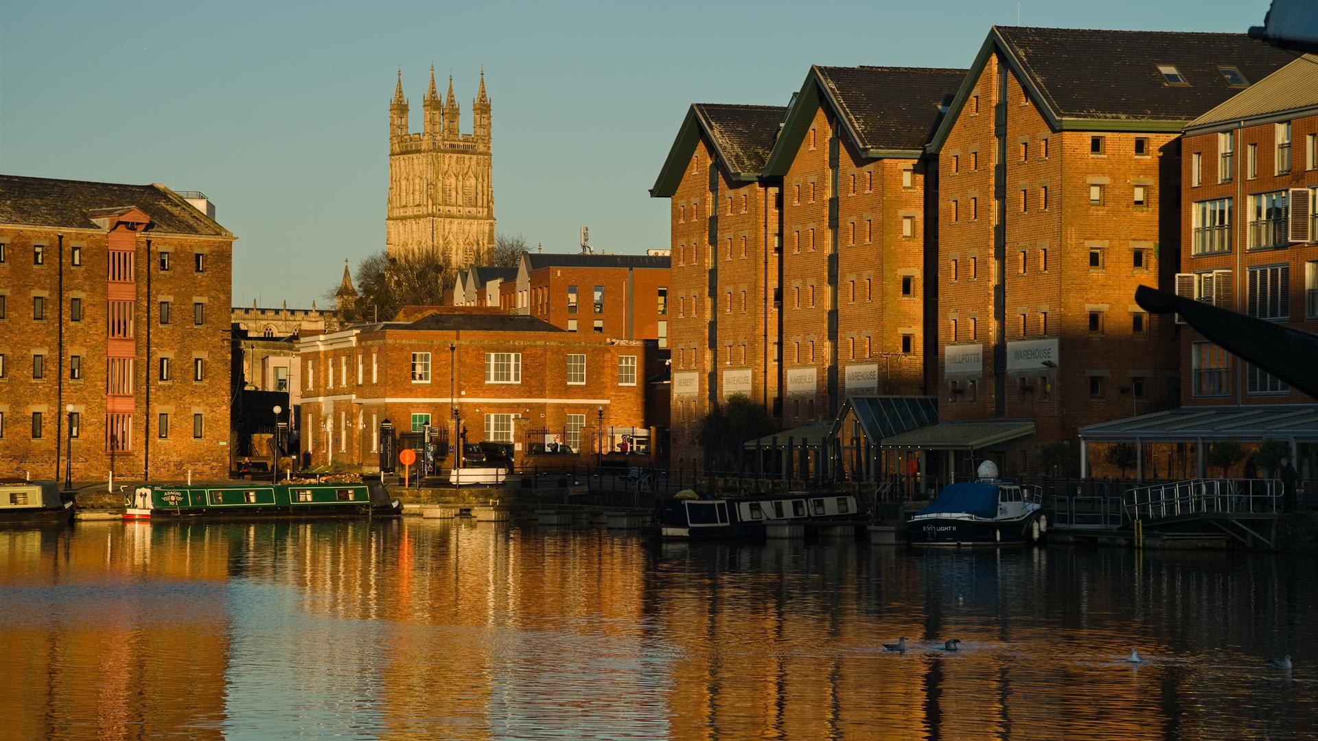 Gloucester Quays business district aerial view