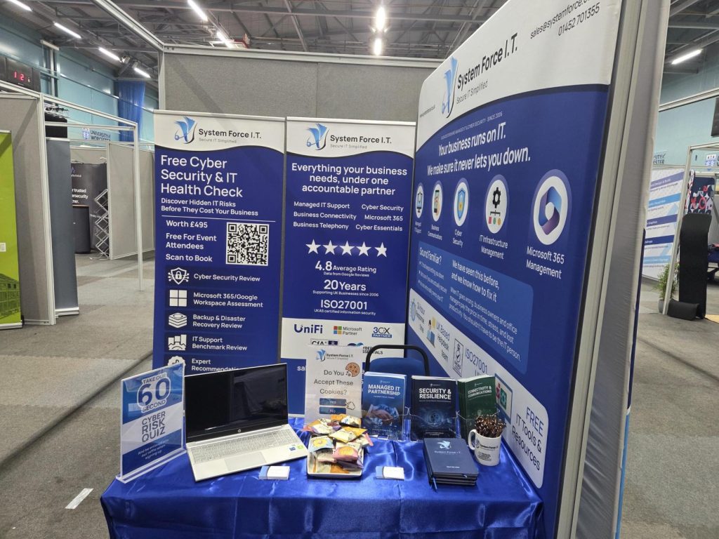 The System Force IT exhibition stand at the Chamber Business Expo at the University of Worcester Arena